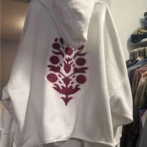 SOLD! Free People Cream Hoodie with Burgundy Embroidery
